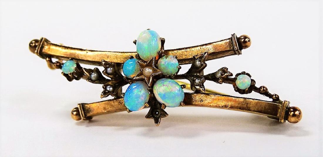VICTORIAN 14KT RG OPAL & SEED PEARL PIN (1 of 2)