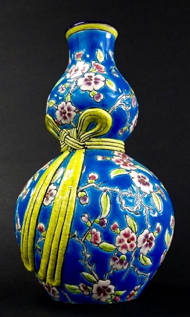 ANTIQUE FRENCH FAIENCE LONGWY STYLE GOURD VASE (1 of 2)