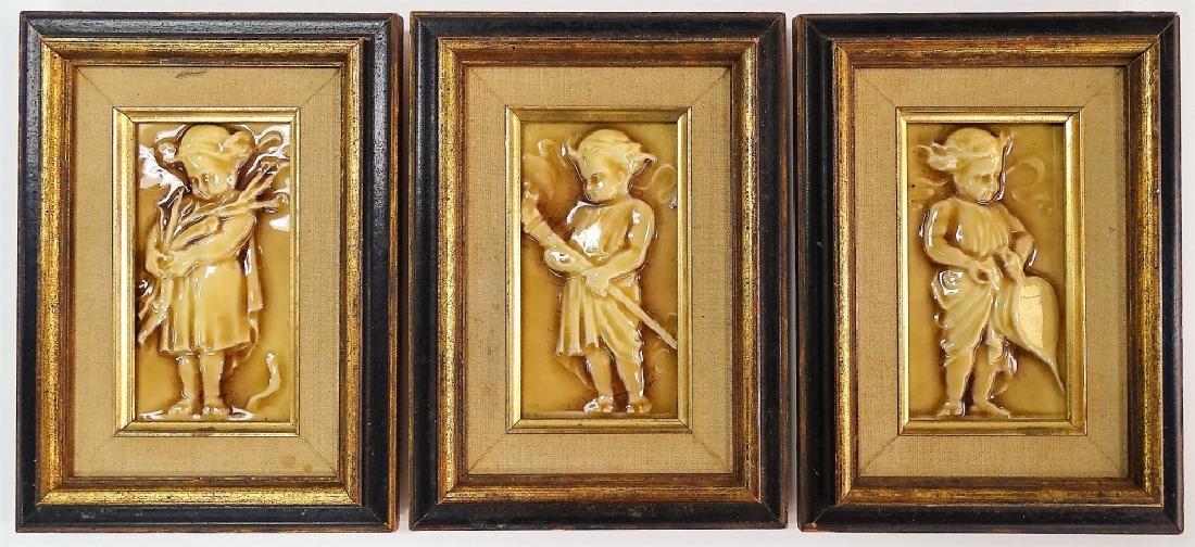 LOT OF THREE ANTIQUE GLAZED CERAMIC WALL PLAQUES (1 of 2)