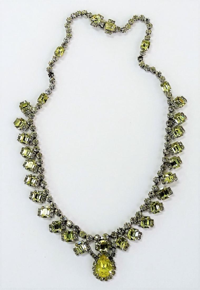KRAMER OF NEW YORK FAUX WELLOW DIAMOND NECKLACE: Measures 18" long, signed. shipping, $15 plus ins u.s.will combine shipping