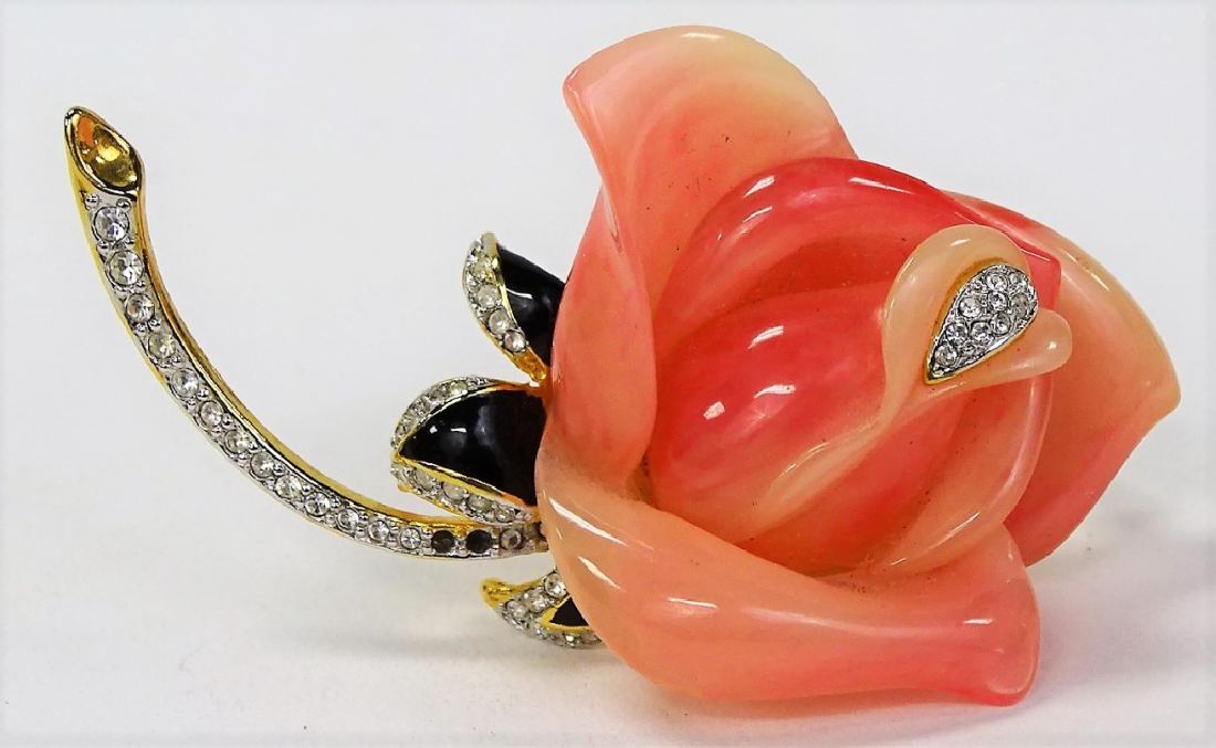 LOVELY KENNETH J. LANE ROSE PIN: Gold tone w/ marcasite trim. Shipping to be $15 plus insurance US. We will combine shipping.