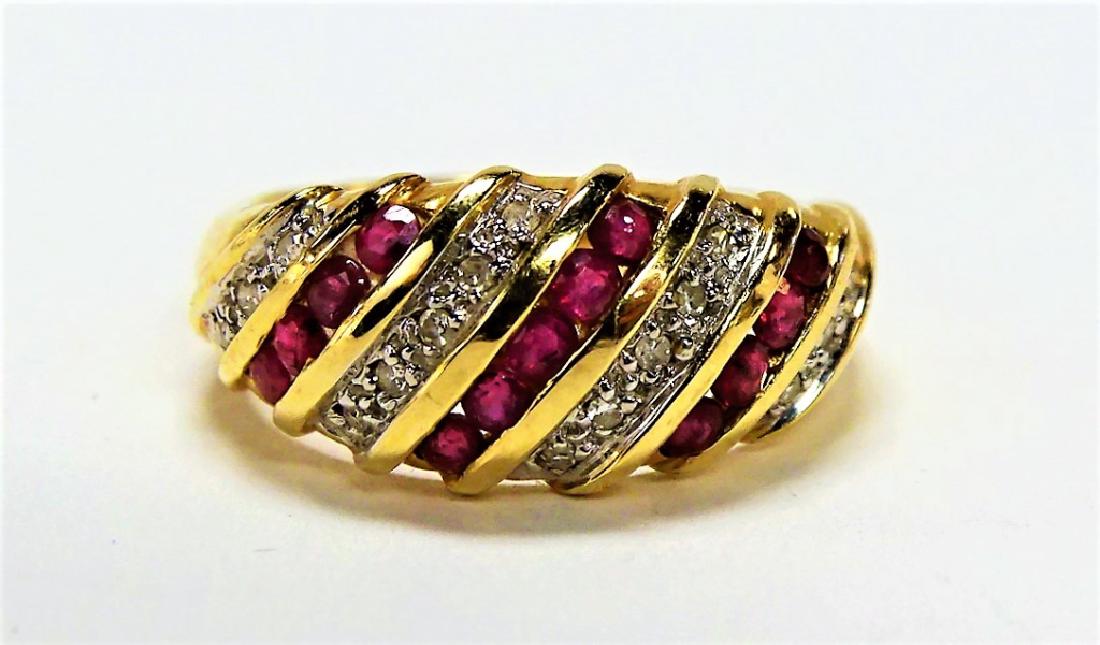 FANCY 14KT YELLOW GOLD RUBY & DIAMOND BAND RING (1 of 5)