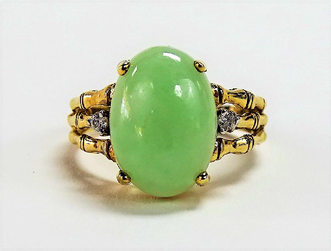 LADIES 10KT YELLOW GOLD JADEITE & DIAMOND RING (1 of 4)