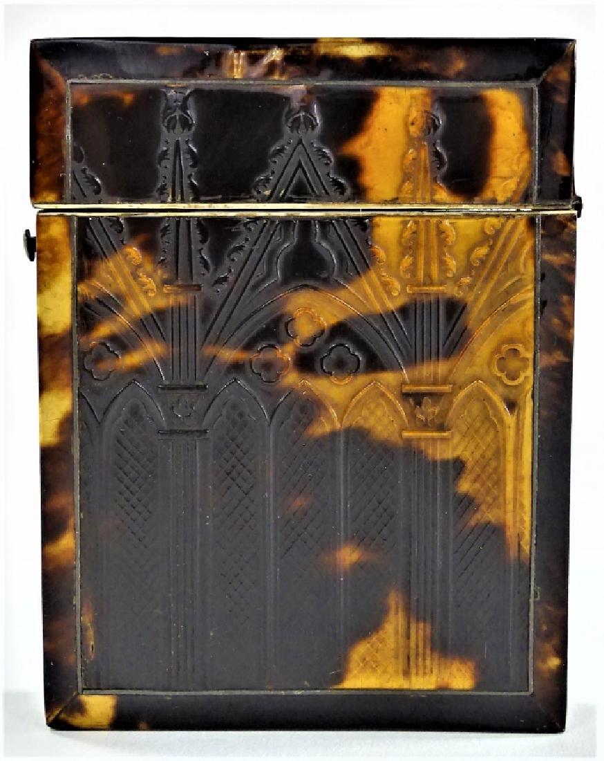 FINE ANTIQUE ENGLISH T-SHELL VENEERED CARD CASE (1 of 4)