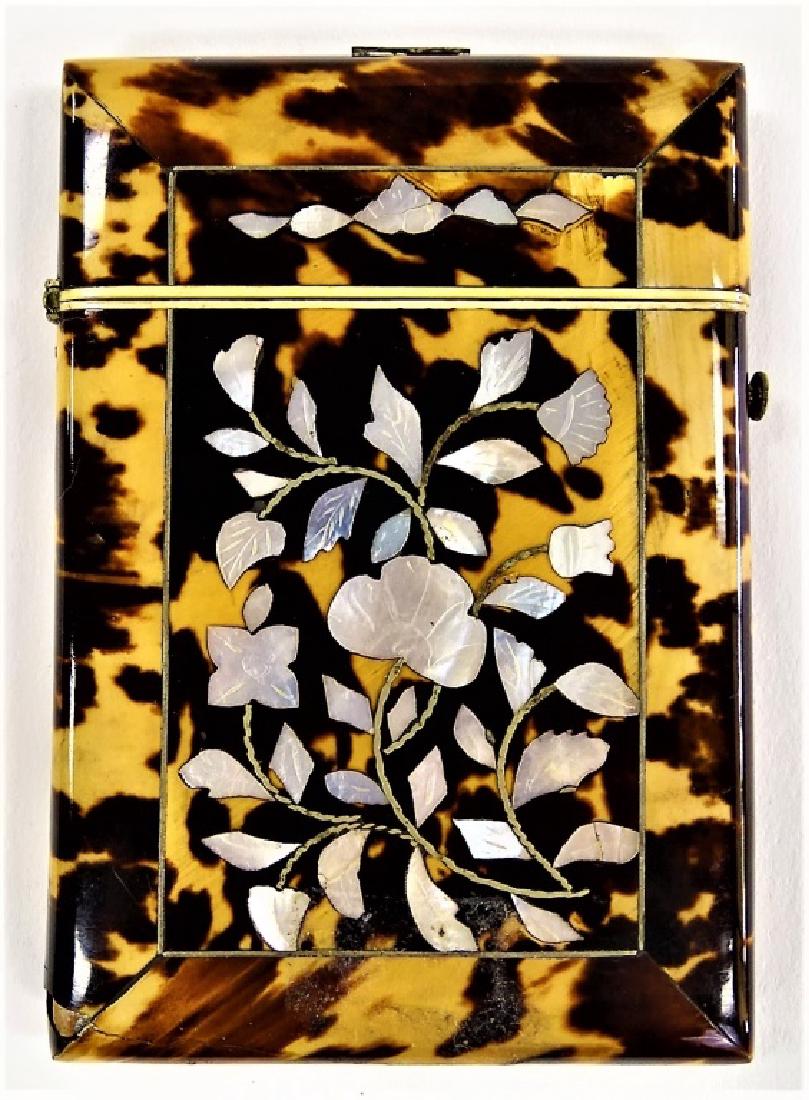 FINE ENGLISH T-SHELL & MOTHER OF PEARL CARD CASE (1 of 3)