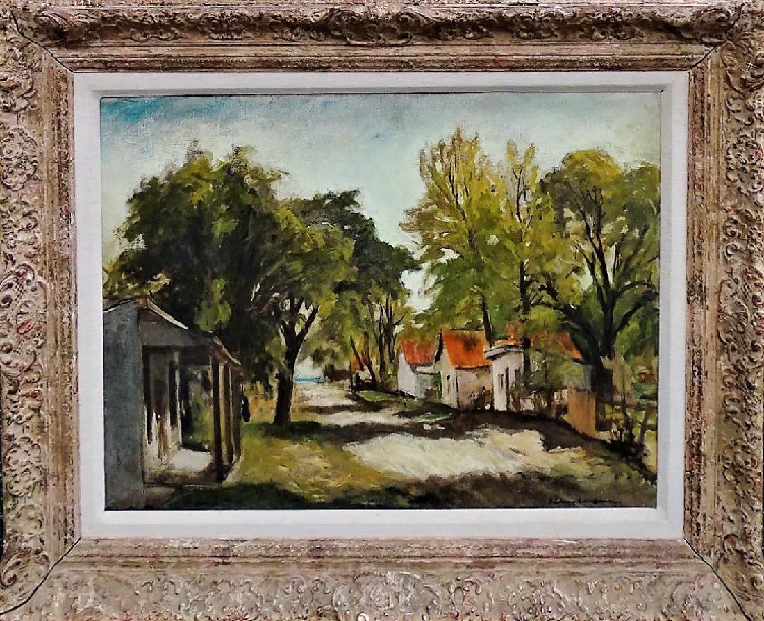 LARGE OIL ON CANVAS OF A VILLAGE SCENE SIGNED (1 of 4)