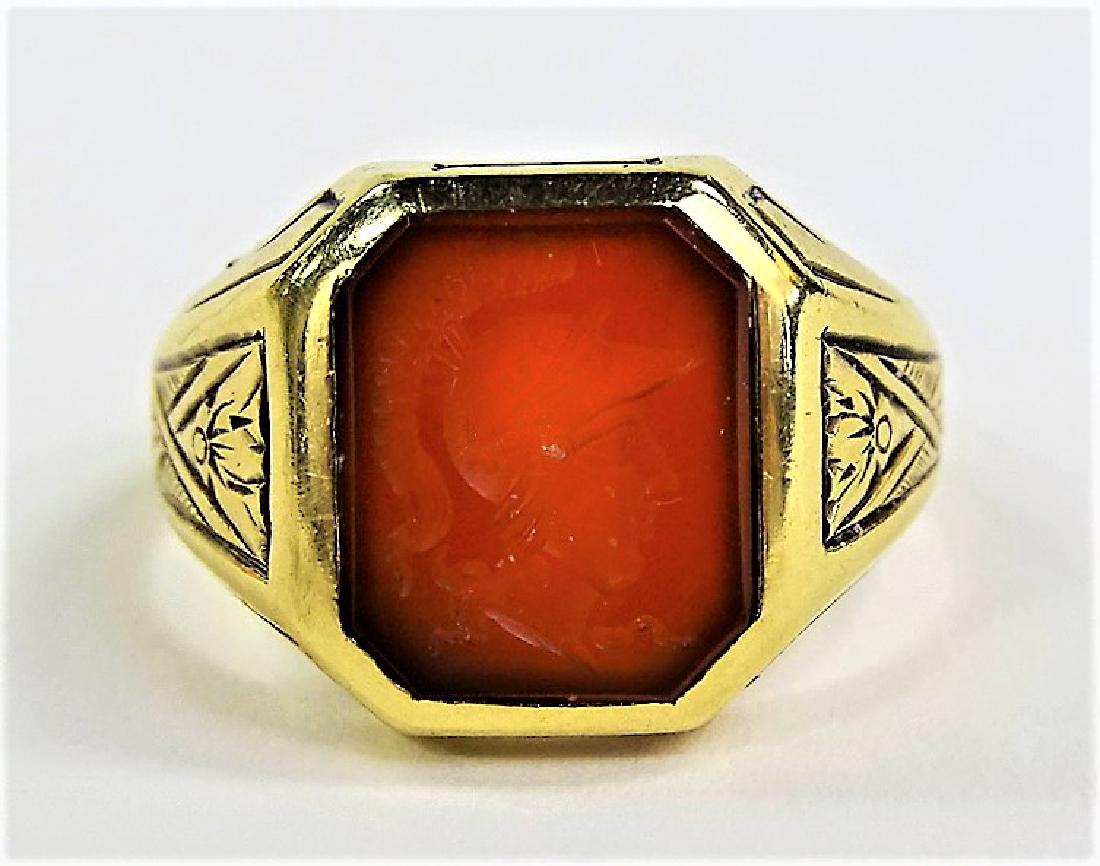 VINTAGE 14KT YELLOW GOLD CARNELIAN INTAGLIO RING (1 of 4)