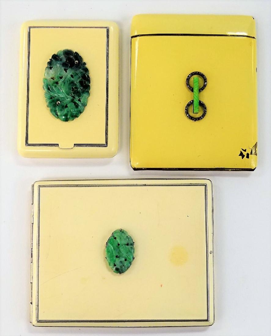 LOT OF 3 VTG ENAMELED METAL CASES W/ JADE APPLIQUE (1 of 2)