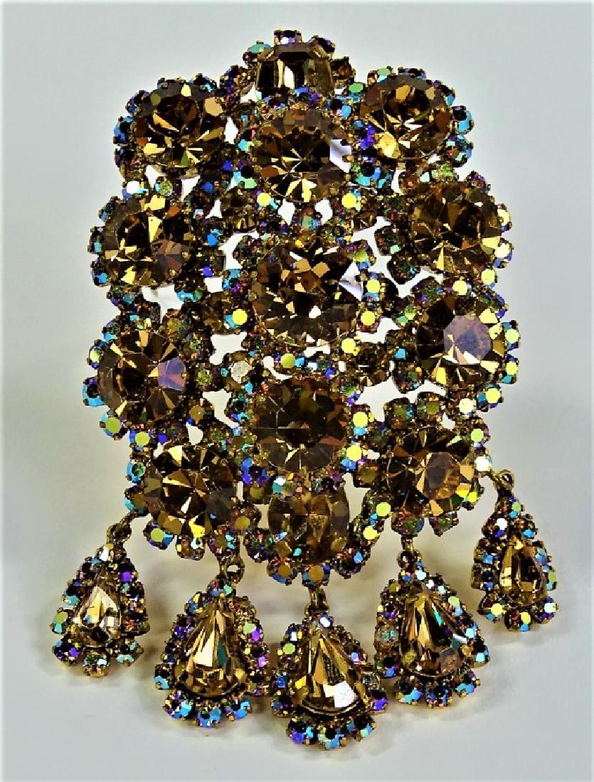 GLD TN W/ BRWN RHINESTONE & AURORA BOREALIS BROOCH (1 of 2)