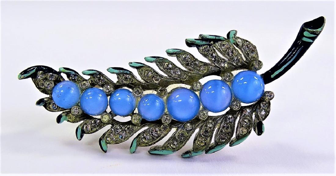 LARGE DECO BLUE ENAMEL W/ FAUX MOONSTONE PIN: Shipping to be $15. We will combine with price.