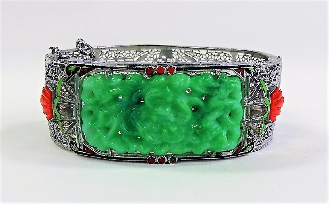 DECO CHROME W/ PEKING GLASS & ENAMEL BANGLE (1 of 2)