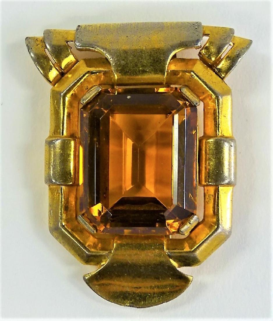 TRIFARI DECO GOLD TONE FAUX CITRINE FUR CLIP (1 of 2)