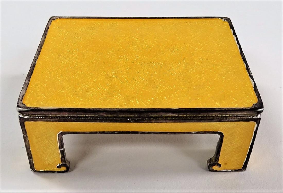 JAY STRONGWATER ENAMEL PEDESTAL TABLE: About 3"X 2 1/2" in a pale yellow color, shipping to be $15 plus ins we will combine shipping