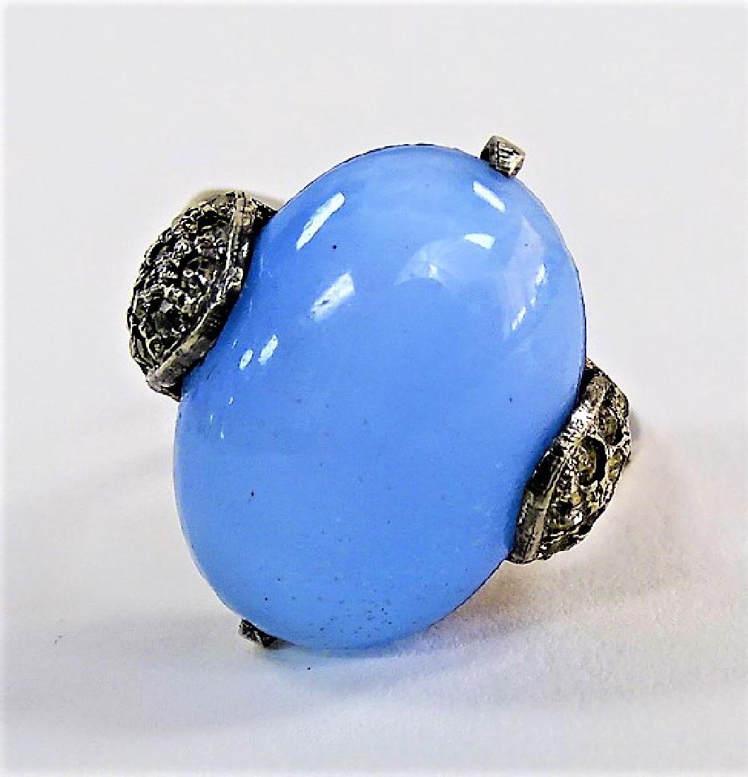 DECO STERLING W/ FAUX MOONSTONE AND MARCASITE RING: Shipping to be $15 US. We will combine w/ price.