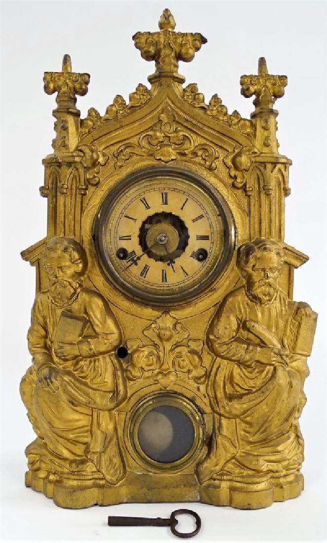 VICTORIAN ERA FIGURAL IRON FRONT MANTEL CLOCK (1 of 2)