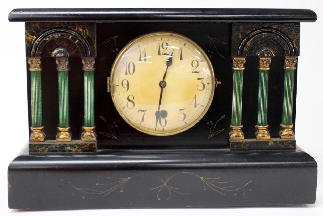 ANTIQUE AMERICAN EBONIZED CASE MANTEL CLOCK (1 of 4)