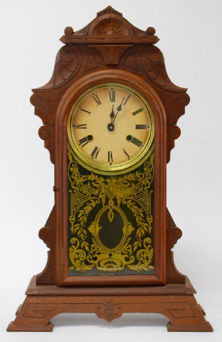 ANTIQUE AMERICAN MAHOGANY CASE KITCHEN CLOCK (1 of 3)