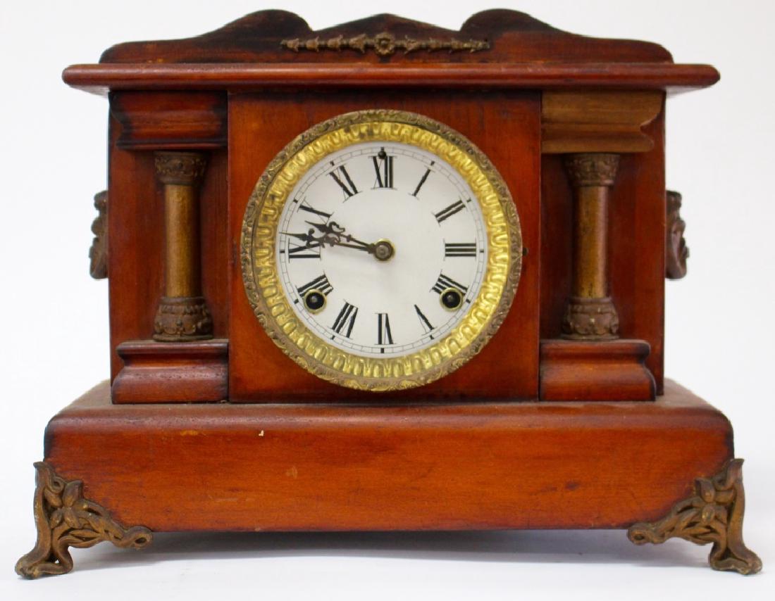 ANTIQUE AMERICAN WALNUT CASE MANTEL CLOCK (1 of 4)