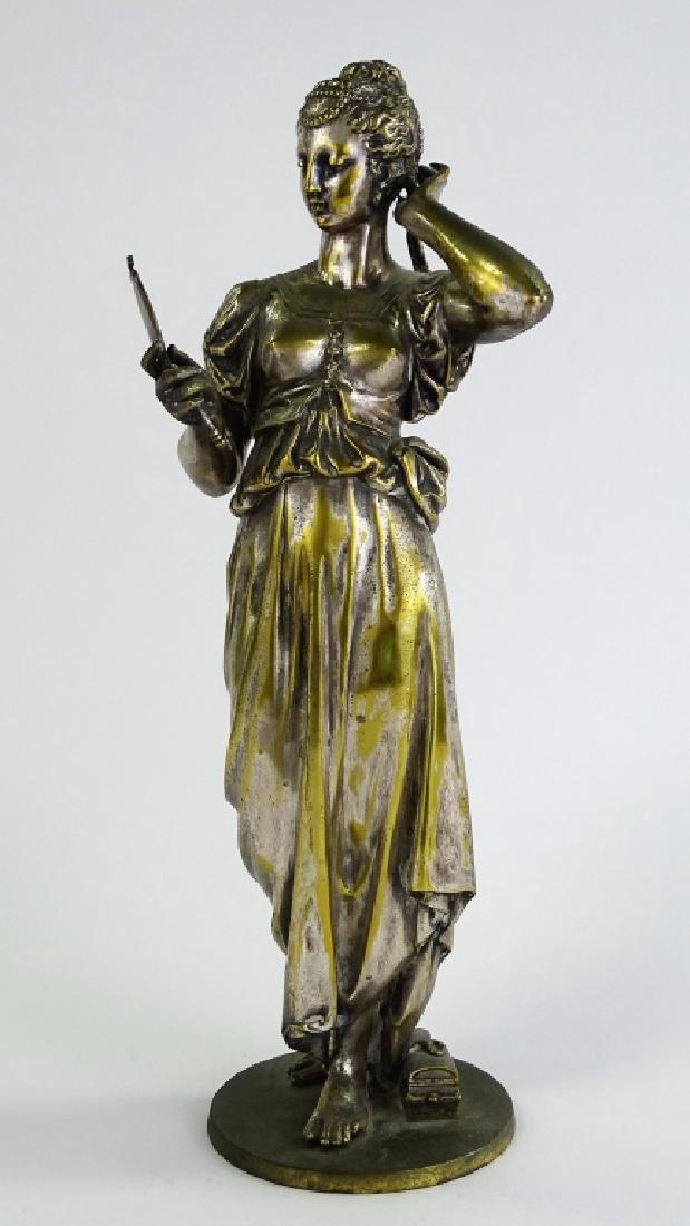 ANTIQUE SILVER OVER BRONZE SCULPTURE OF WOMAN (1 of 5)