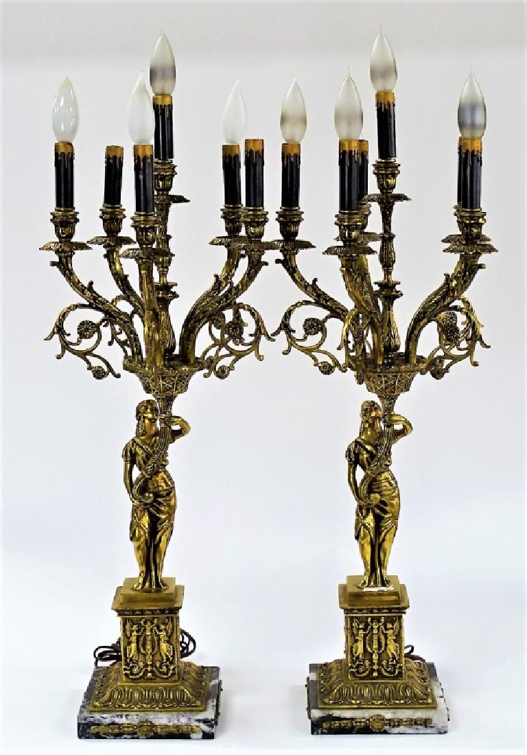 PR ANTIQUE DORE BRONZE SIX LIGHT CANDELABRA LAMPS (1 of 2)