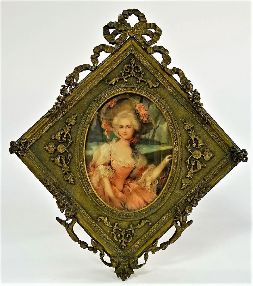 ANTIQUE MINIATURE IN FABULOUS FRENCH BRASS FRAME (1 of 3)