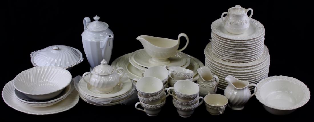 58PC SET OF WEDGWOOD PORCELAIN DINNERWARE + EXTRAS: 58 piece collection of Mid century Porcelain dinnerware. Mostly comprised of Wedgwood china, to include: 40 pieces of Wedgwood in the 'Queen's Ware' pattern; Eleven 10-1/4" Dinner Plates, One 10" Sala