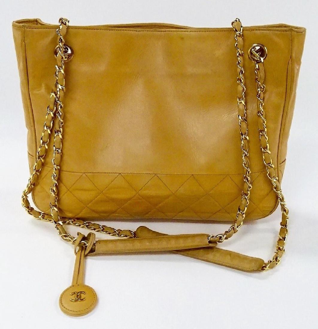 CHANEL TAN LAMBSKIN CC CHARM QUILT CHAIN TOTE BAG (1 of 2)