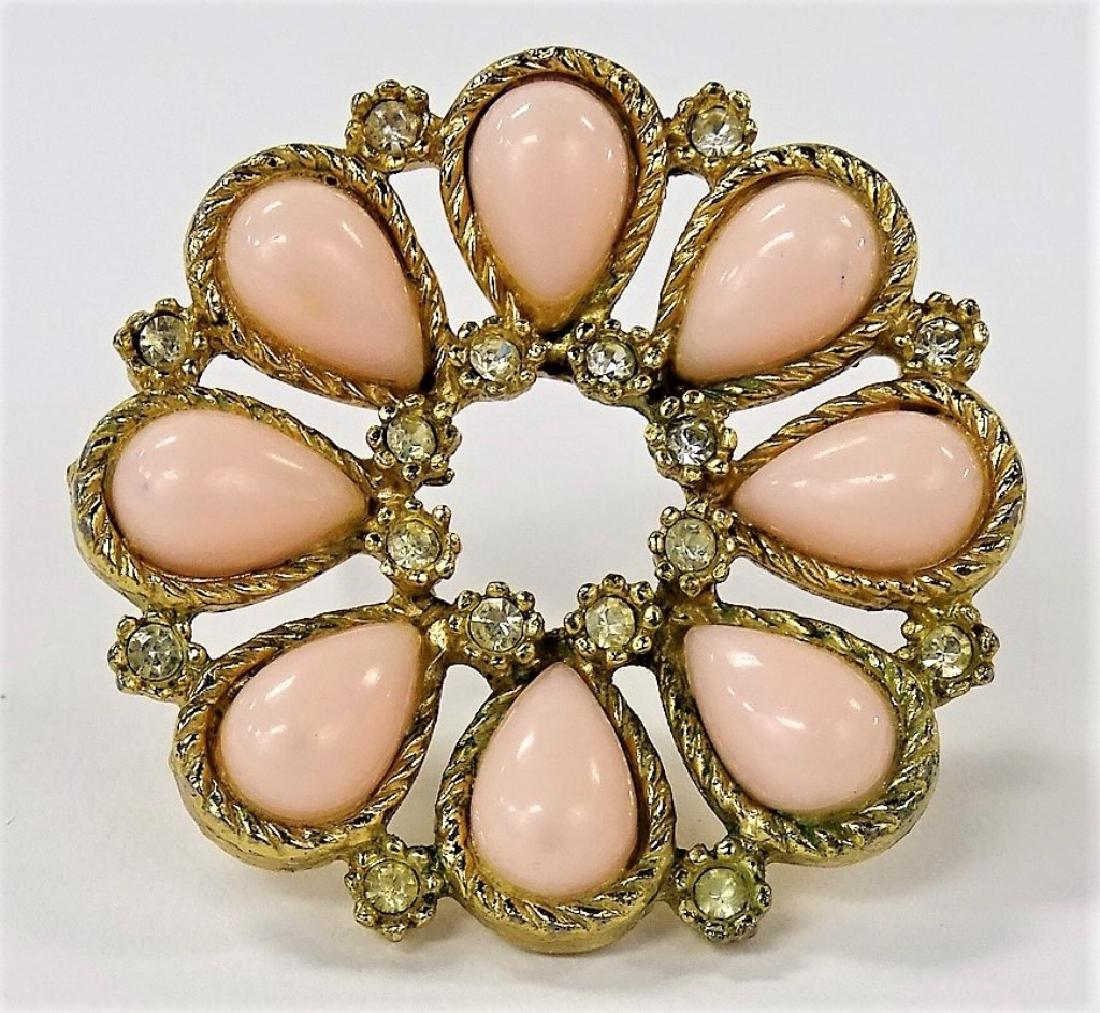 KRAMER OF NEW YORK FAUX CORAL BROOCH: Measures about 1 1/4 " wide, signed to back shipping $15 plus ins u.s. will combine