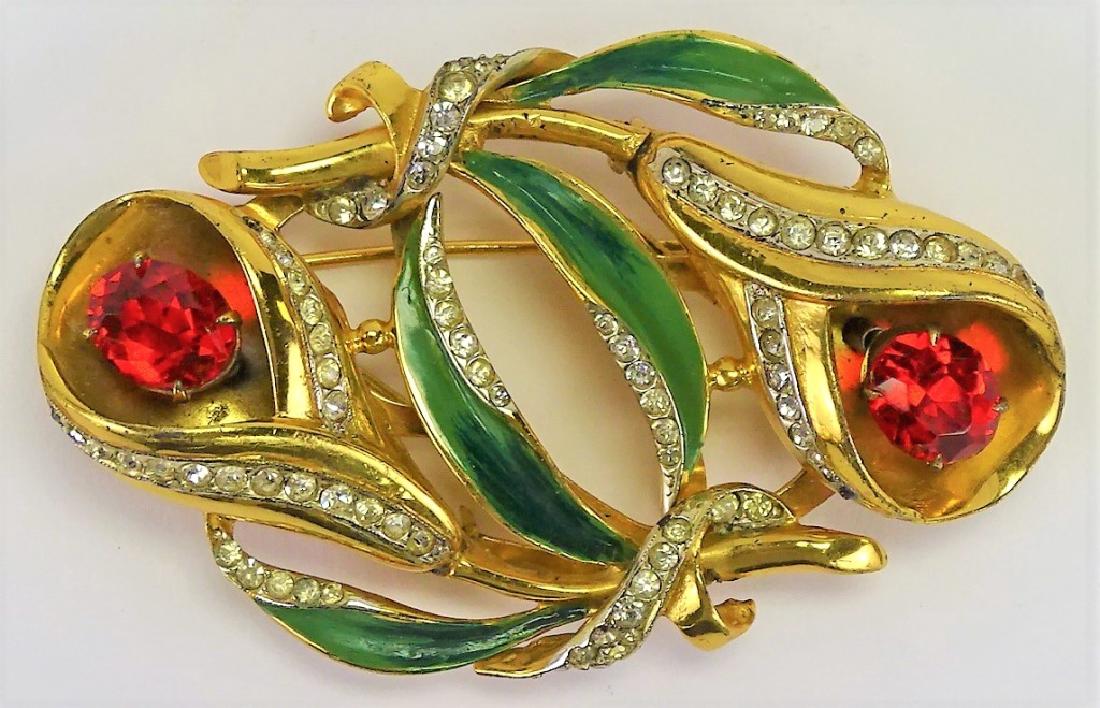 DECO STERLING COROCRAFT FAUX JEWELED BROOCH (1 of 2)