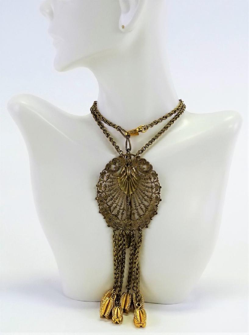 MIRIAM HASKELL GOLD TONE NECKLACE: About 15" long, signed shipping to be $15 plus ins u.s. we will combine shipping for multiple lots