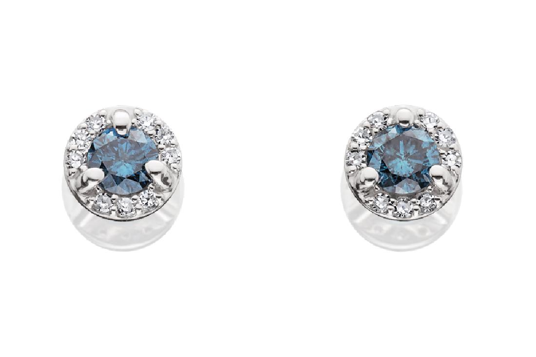 LADIES 14KT WG BLUE & WHITE DIAMOND STUD EARRINGS (1 of 1)