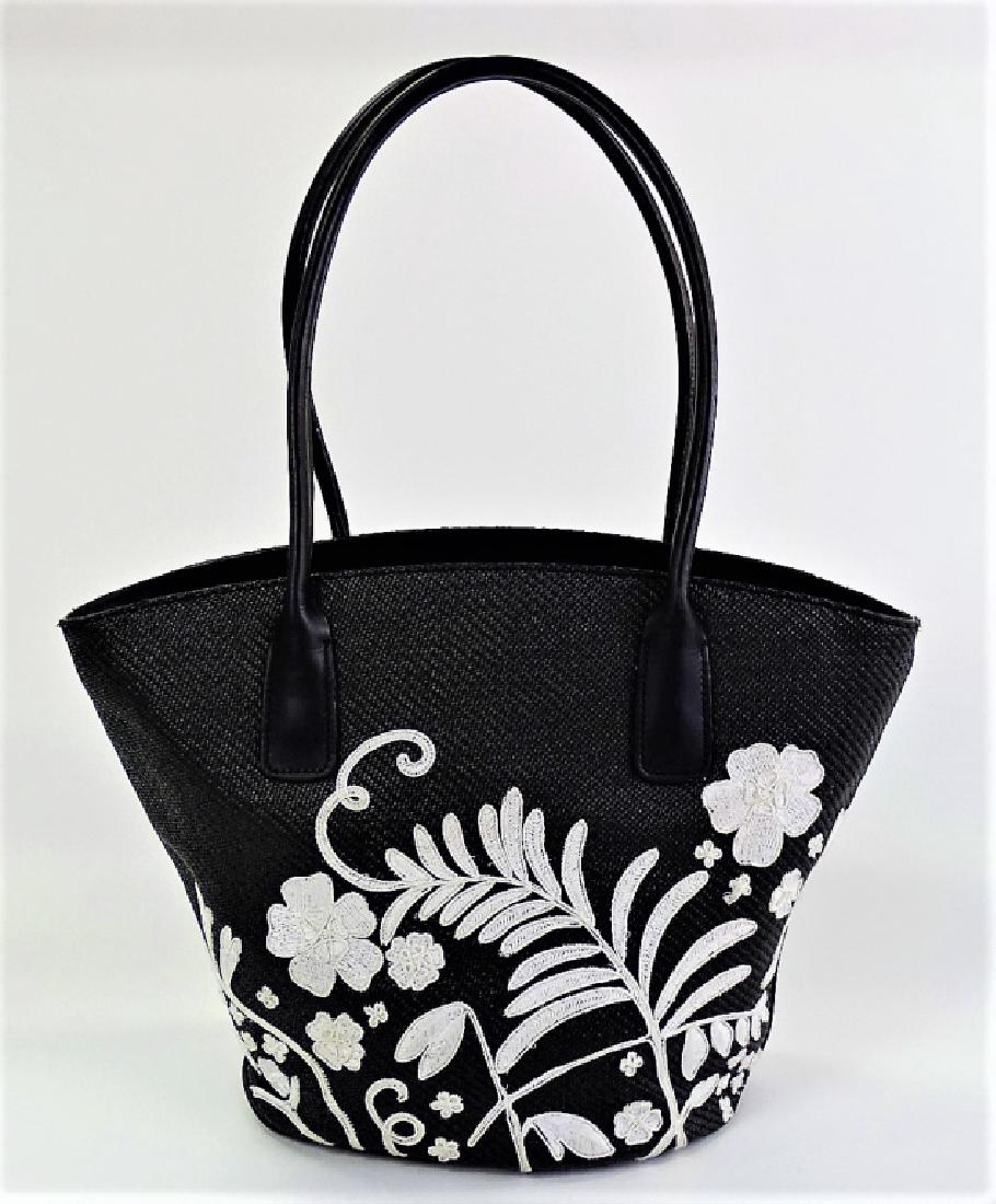 COLE HAAN EMBROIDERED BURLAP & LEATHER TOTE BAG (1 of 6)