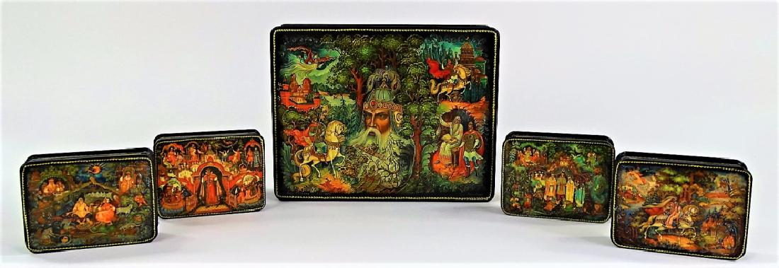 5 CONTEMPORARY HAND PAINTED RUSSIAN LACQUER BOXES (1 of 6)