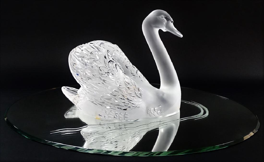 LALIQUE FRANCE 'CYGNE' FROSTED CRYSTAL SWAN WITH MIRROR (1 of 6)