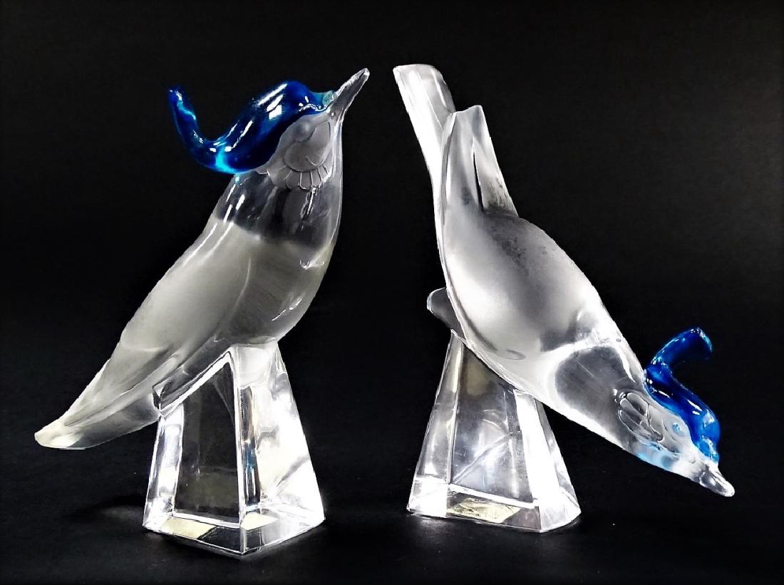 PAIR OF LALIQUE BLUE JAY BIRD PAPER WEIGHTS (1 of 4)