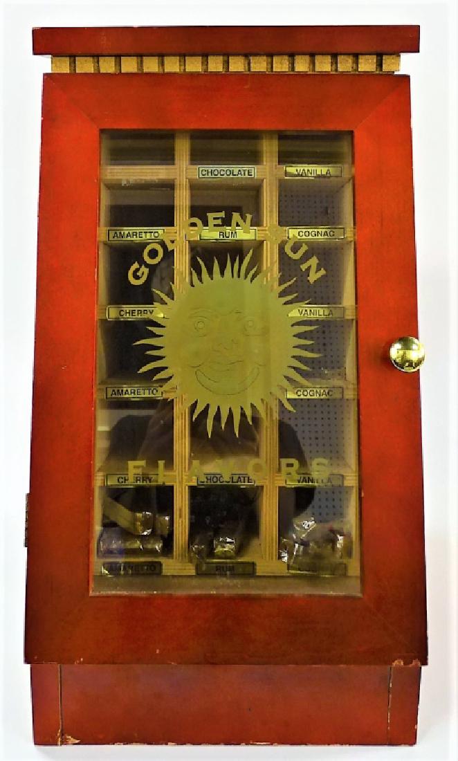 GOLDEN SUN FLAVORS UPRIGHT HUMIDOR: Large Golden Sun Flavors upright humidor, very nice inside is assorted cigars. Measures approx 21" tall x 12 " wide. Will not ship can refer local shippers.