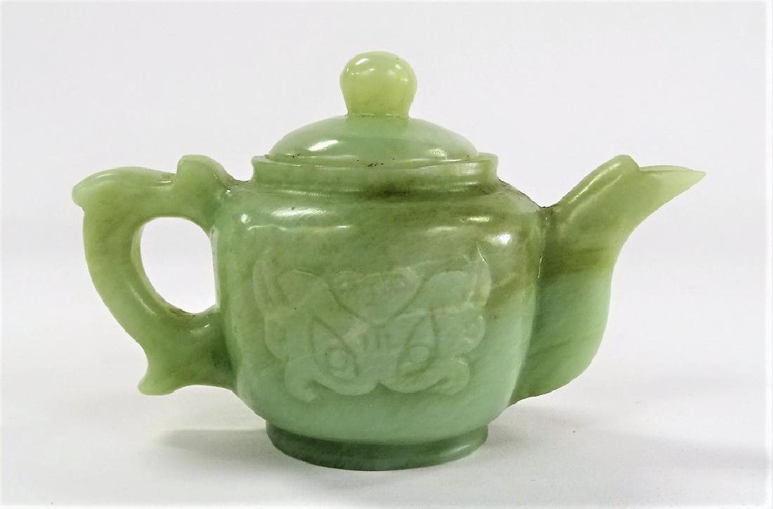 ANTIQUE QING CHINESE HETIAN JADE CARVED TEAPOT