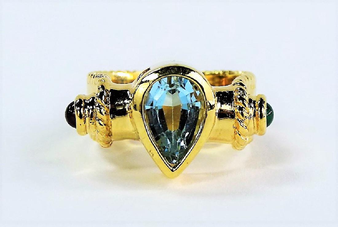 14K YG BLUE TOPAZ W/ TOURMALINE CABOCHON RING (1 of 4)