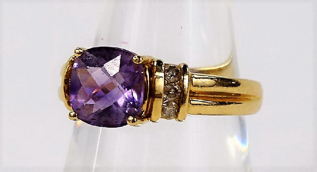 14K YG AMETHYST & DIAMOND RING (1 of 3)