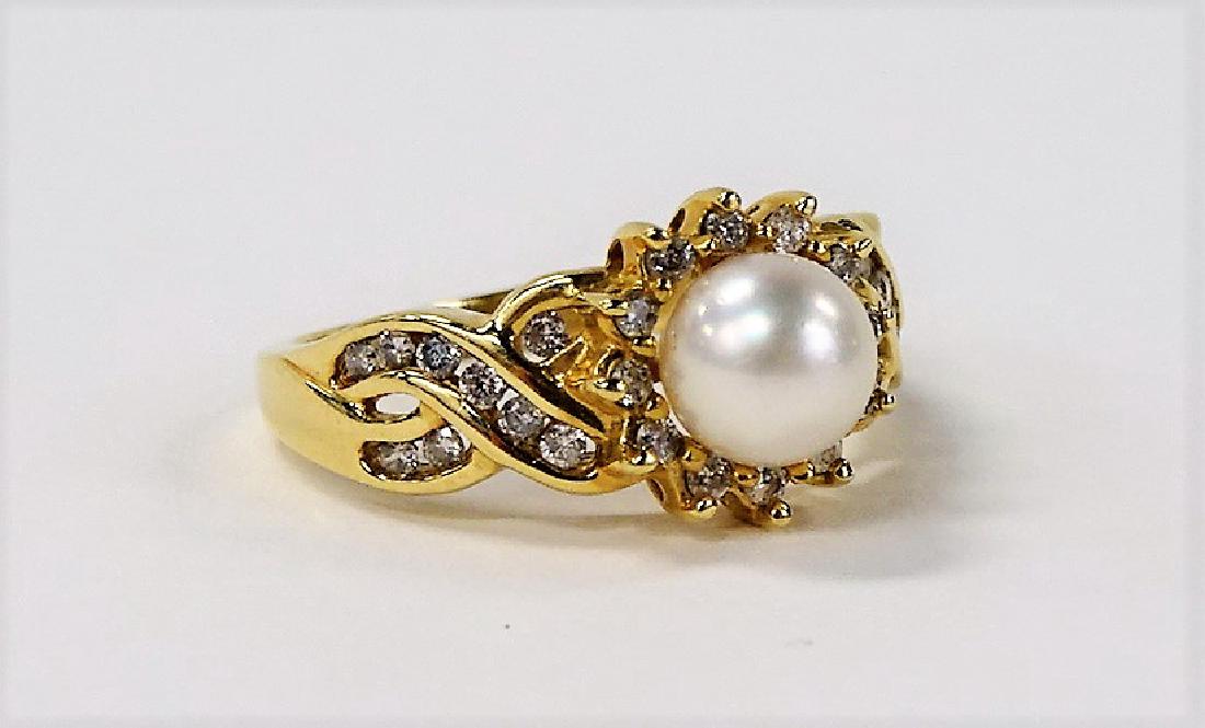 14K YG PEARL DIAMOND RING (1 of 4)
