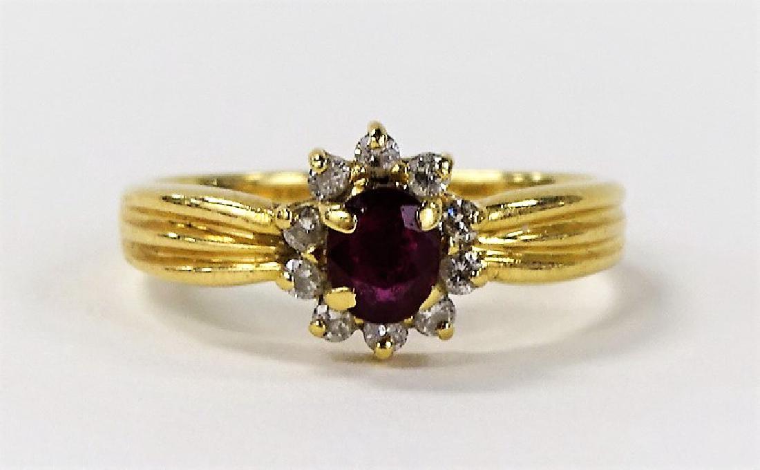 14K YG OVAL RUBY DIAMOND BALLERINA RING (1 of 3)