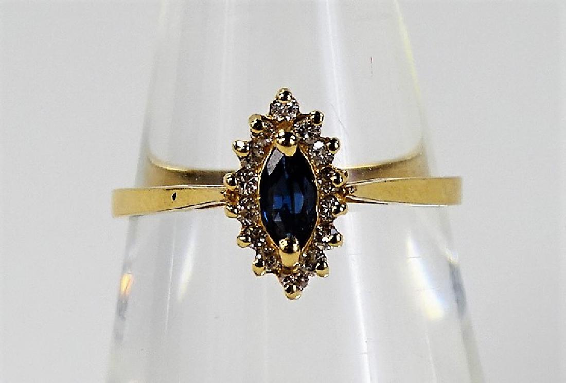 14K YG MARQUISE LONDON BLUE TOPAZ DIAMOND RING (1 of 3)