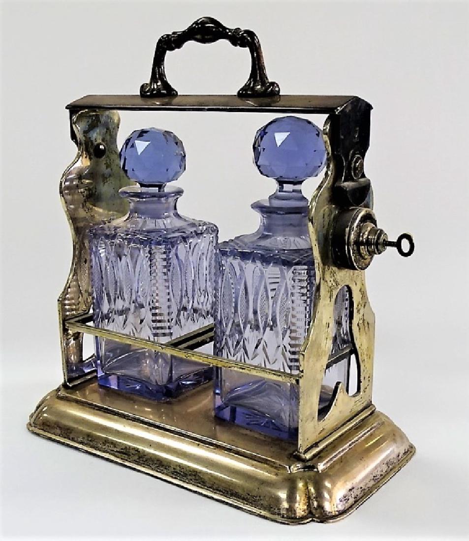 CUT LAVENDER CRYSTAL SILVER TANTALUS SET w/ KEY (1 of 5)