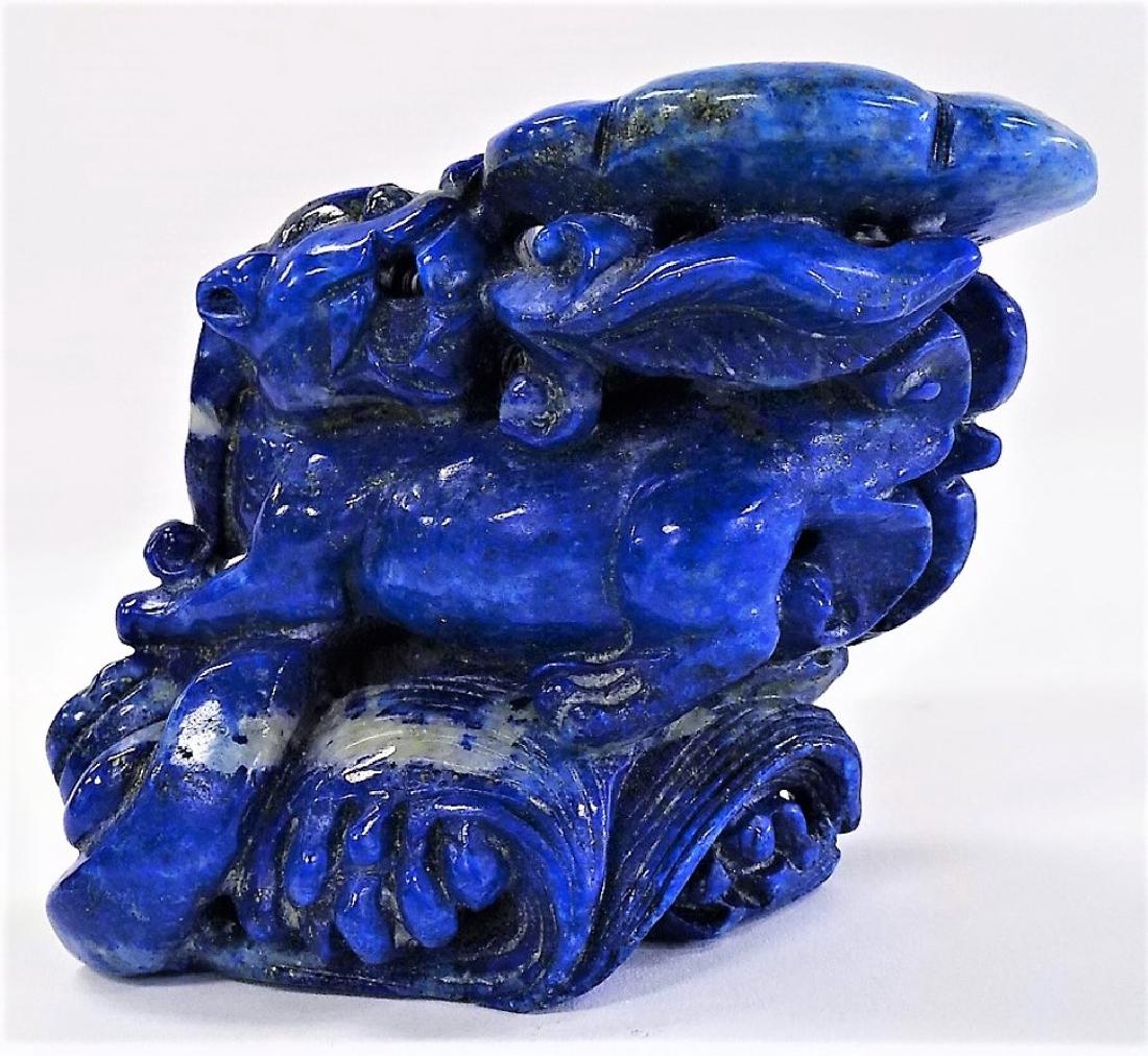 ANTIQUE LAPIS LAZZULI HAND CARVED CHINESE DRAGON: Antique Lapis Lazzuli finely hand carved of a Chinese dragon. Measures approx 4' tall. Will not ship can refer local shippers.