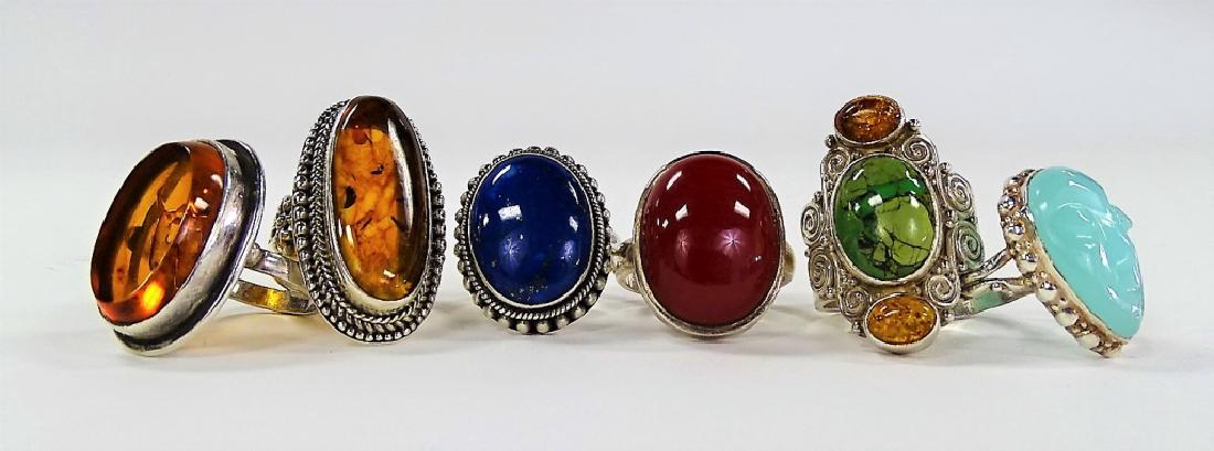 LOT OF 6 STERLING AND GEMSTONE RINGS (1 of 2)