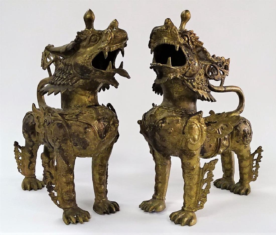 PAIR OF CHINESE GILT FOO DOGS METAL STATUE (1 of 3)
