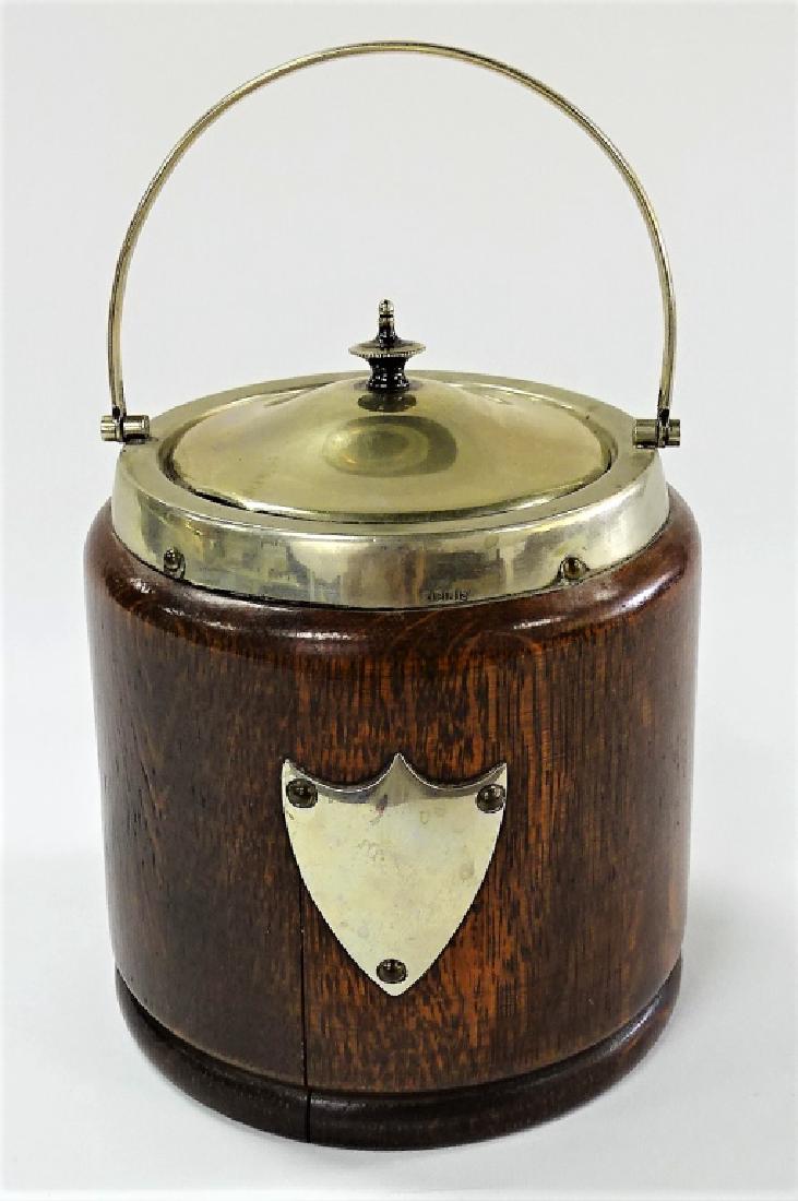 ANTIQUE OAK BARREL BISCUIT JAR (1 of 3)