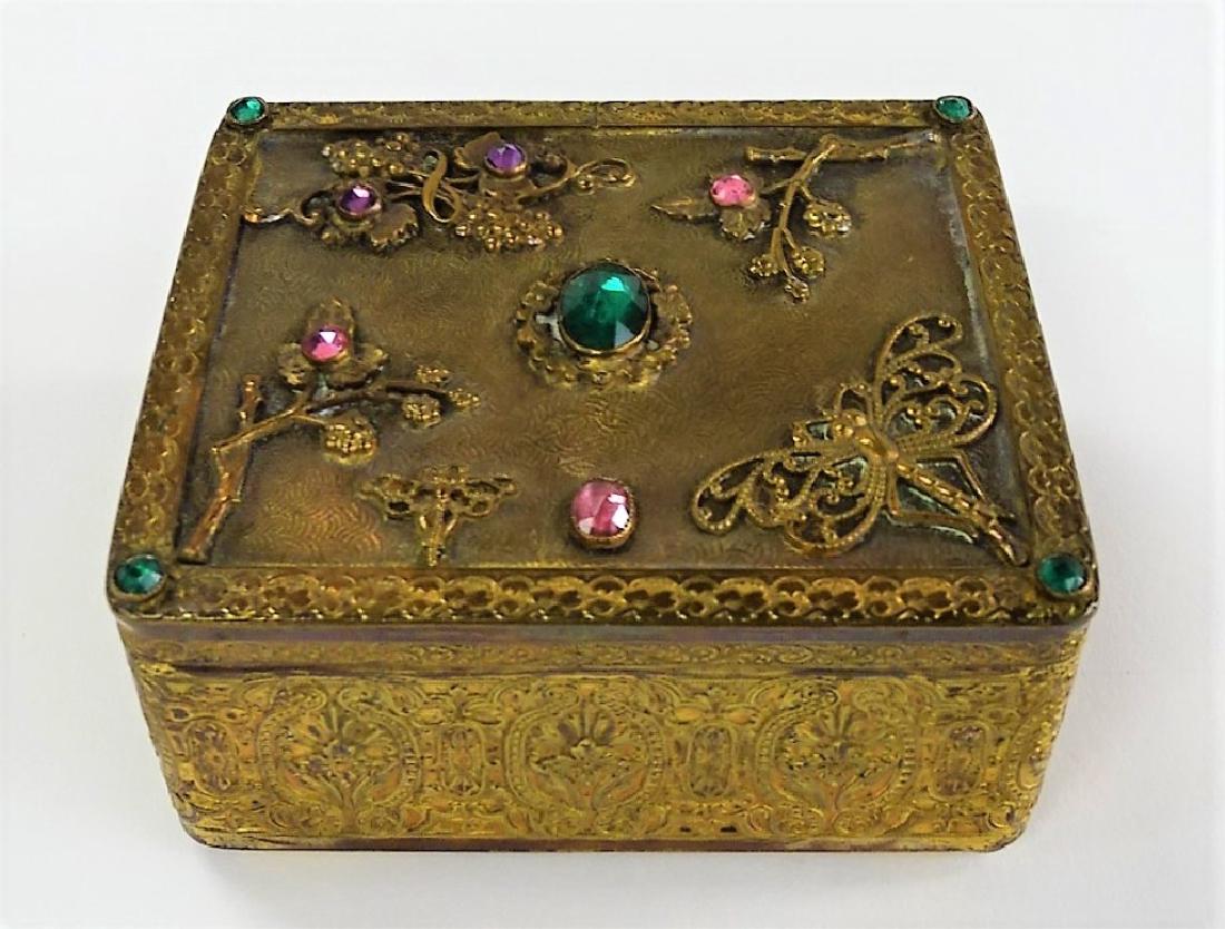 ANTIQUE GOLDPLATE JEWELED SQUARE DRESSER BOX (1 of 5)