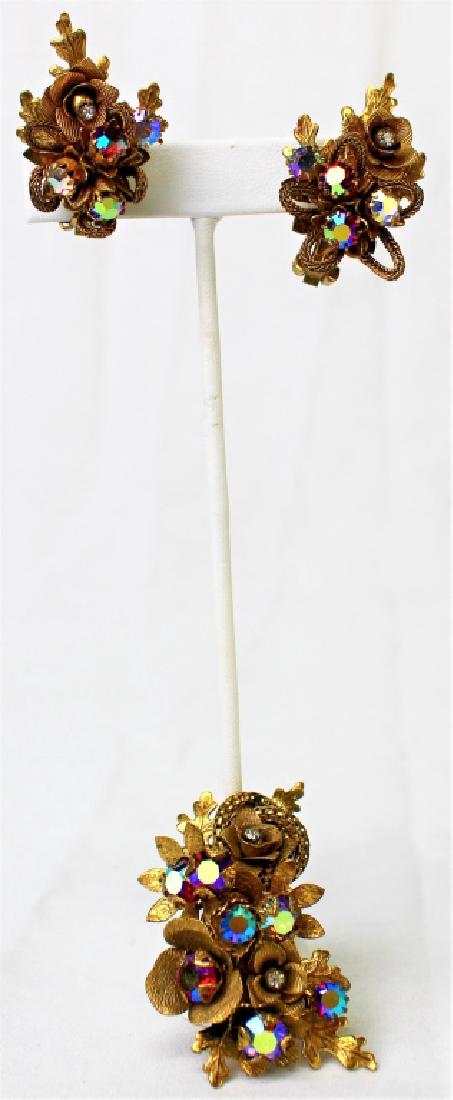 KRAMER OF NY AURORA BOREALIS PIN W/ MATCHING EARS: To include a Kramer of NY aurora borealis leaf pin w/ matching earrings. Shipping to be $15 US. We will combine w/ price.