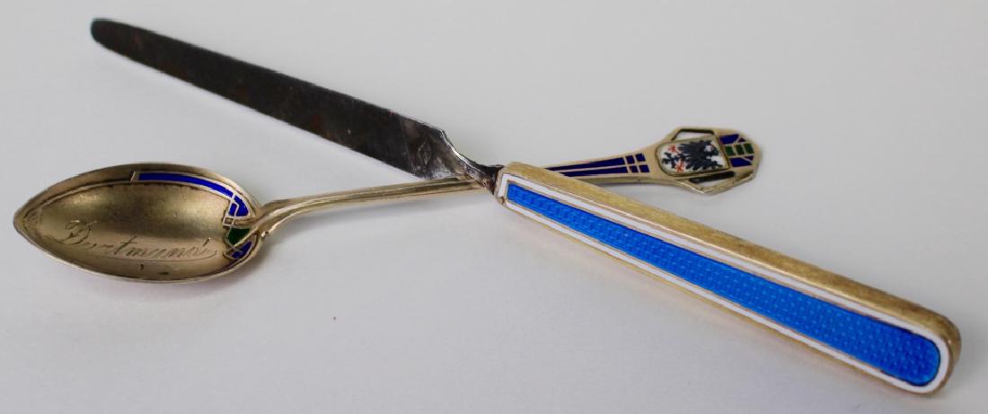 GERMAN SILVER ENAMEL SPOON W/ GUILLOCHE NAIL FILE (1 of 1)